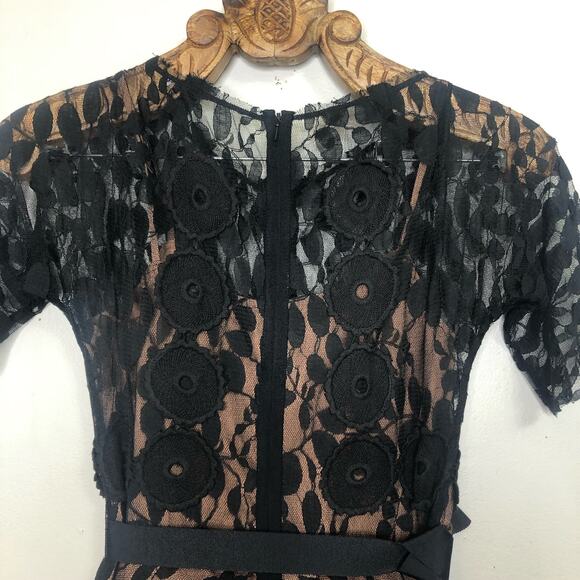 Anthropologie Byron Lars Carissima Dress Pencil Column Illusion Black Lace 0 - Picture 5 of 8